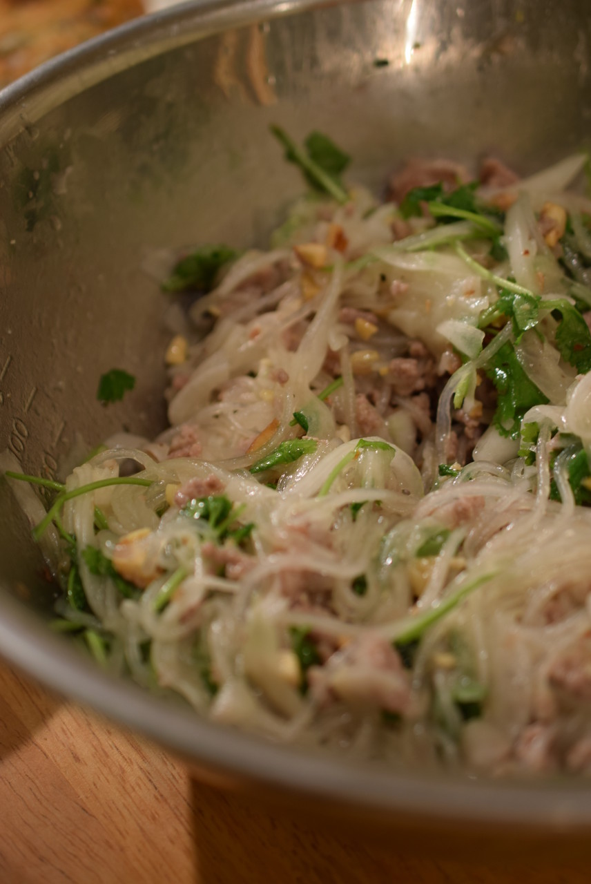 新玉ねぎとパクチーたっぷりエスニック春雨サラダ 花より芽 木 節写真 ストーリーが好き ビストロパパ パパ料理のススメ