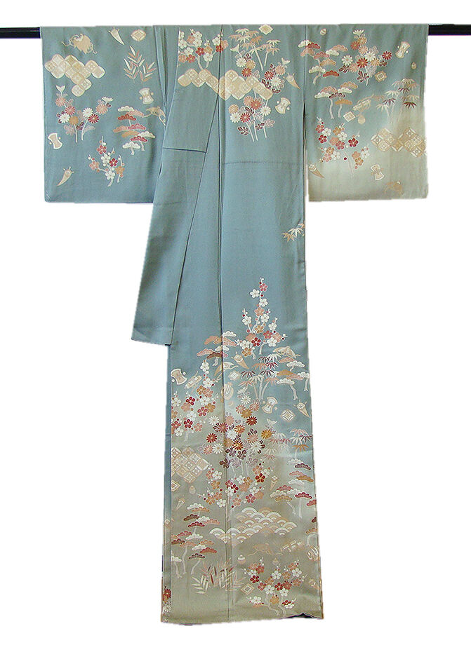 きものしらゆり 身丈163cm 裄65cm 10～5月 丹後ちりめん地 金彩染 松竹梅 七宝文 宝尽し 訪問着 正絹 身長151cm～158cmの方に最適 I500