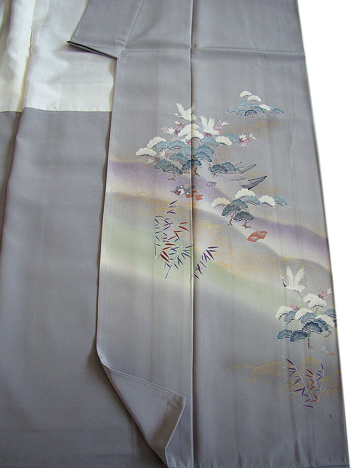 きものしらゆり 身丈159cm 裄65cm 10～5月 フォーマル 極上ちりめん地 松竹梅 鶴 本加工染 訪問着 正絹 身長151cm～158cmの方に最適 I662