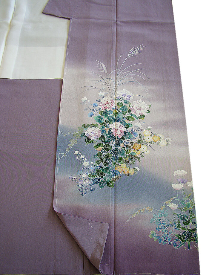 きものしらゆり 身丈159cm 裄66cm 10〜5月 ちりめん 絞り 金彩染 訪問着 袋帯 帯揚げ 帯〆 正絹 セット 身長154cm〜160cmの方に最適 I372 きものしらゆり 身丈159cm 裄66cm 10〜5月 濃紺色 無形文化財 本場