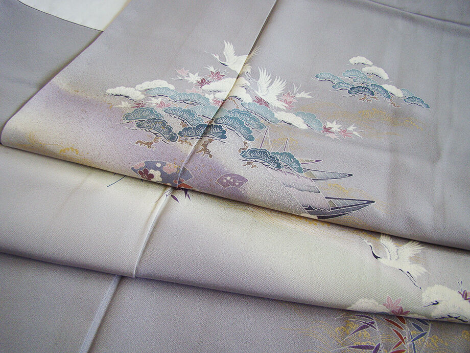 きものしらゆり 身丈159cm 裄65cm 10～5月 フォーマル 極上ちりめん地 松竹梅 鶴 本加工染 訪問着 正絹 身長151cm～158cmの方に最適 I662