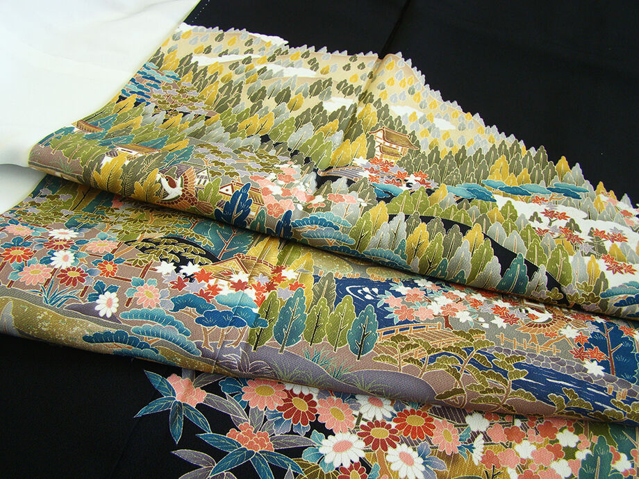 きものしらゆり 身丈159cm 裄67cm 作家物 風景柄 黒留袖 蔦 正絹 身長154cm～160cmの方に最適 I475