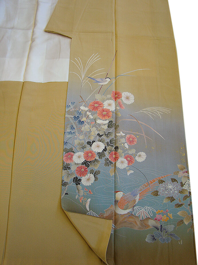 きものしらゆり 身丈166cm 裄68cm 10～5月 フォーマル ちりめん地 飴色 金彩染 訪問着 正絹 身長151cm～158cmの方に最適 I320