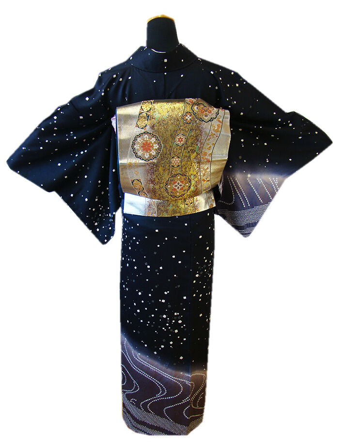 きものしらゆり 身丈165cm 裄66cm 10～5月 紋意匠 黒地 絞り 訪問着 袋帯 帯揚げ 帯〆 正絹 セット 身長154cm～160cmの方に最適 I647