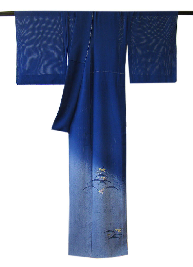 きものしらゆり 身丈157cm 裄64cm 7月・8月 夏物 フォーマル 駒絽 青藍色 透かし 刺繍 訪問着 正絹 身長150cm～156cmの方に最適 U930