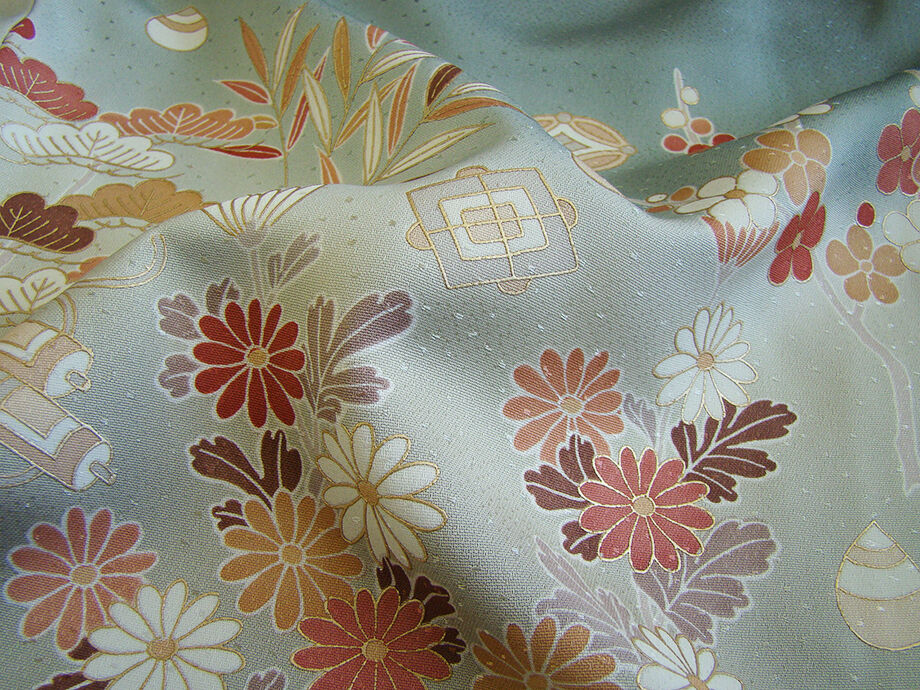 きものしらゆり 身丈163cm 裄65cm 10～5月 丹後ちりめん地 金彩染 松竹梅 七宝文 宝尽し 訪問着 正絹 身長151cm～158cmの方に最適 I500