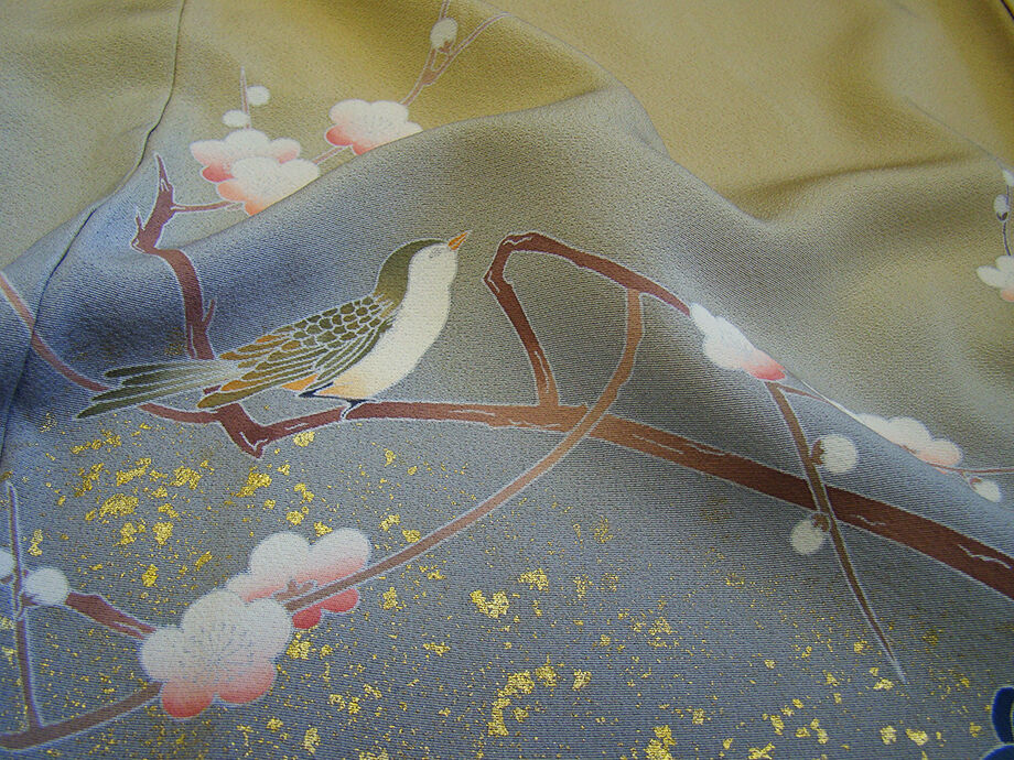 きものしらゆり 身丈166cm 裄68cm 10～5月 フォーマル ちりめん地 飴色 金彩染 訪問着 正絹 身長151cm～158cmの方に最適 I320