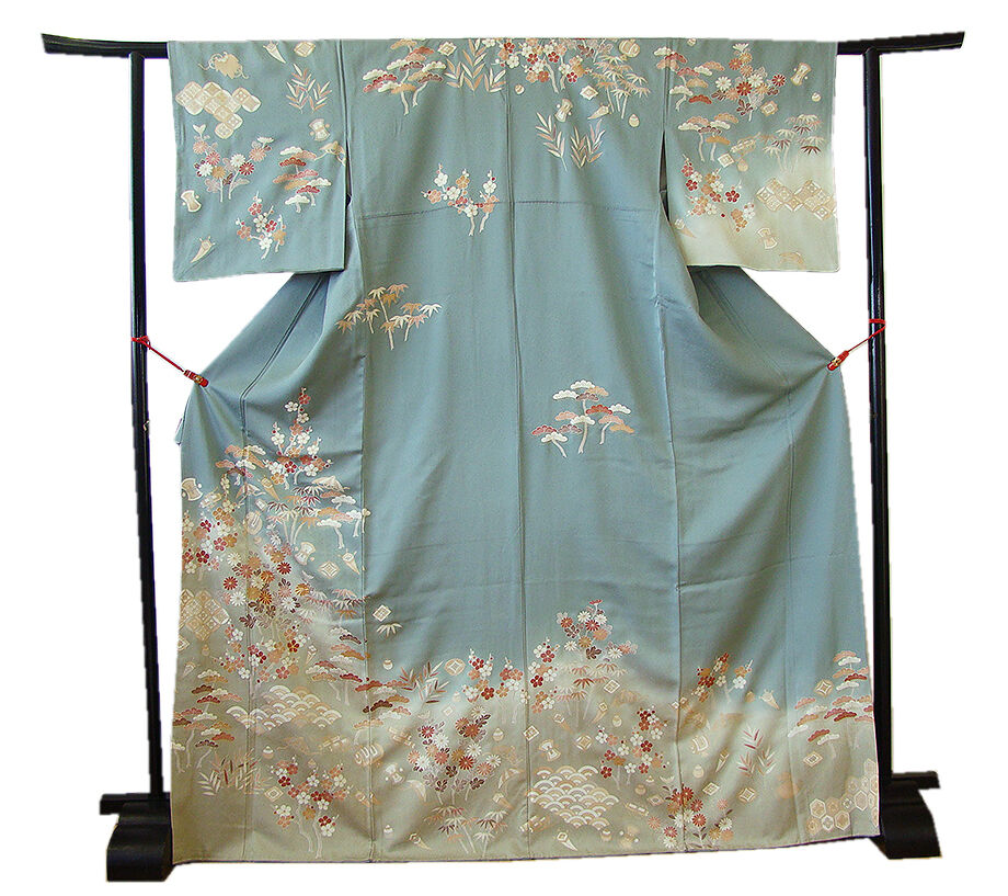 きものしらゆり 身丈163cm 裄65cm 10～5月 丹後ちりめん地 金彩染 松竹梅 七宝文 宝尽し 訪問着 正絹 身長151cm～158cmの方に最適 I500
