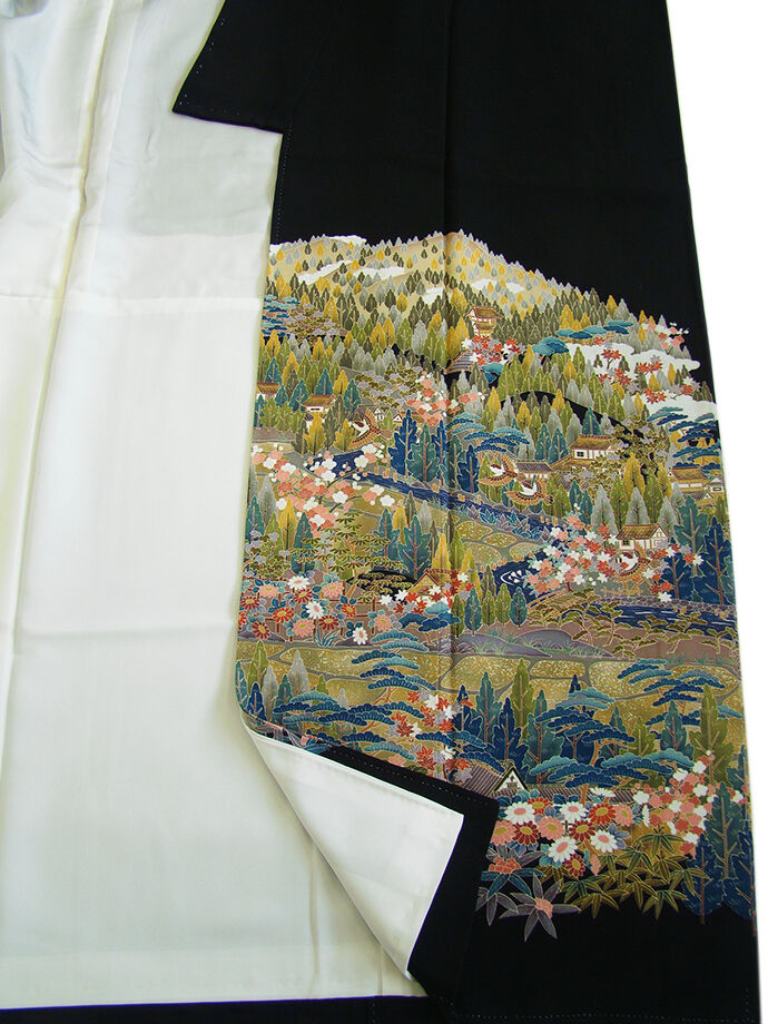 きものしらゆり 身丈159cm 裄67cm 作家物 風景柄 黒留袖 蔦 正絹 身長154cm～160cmの方に最適 I475