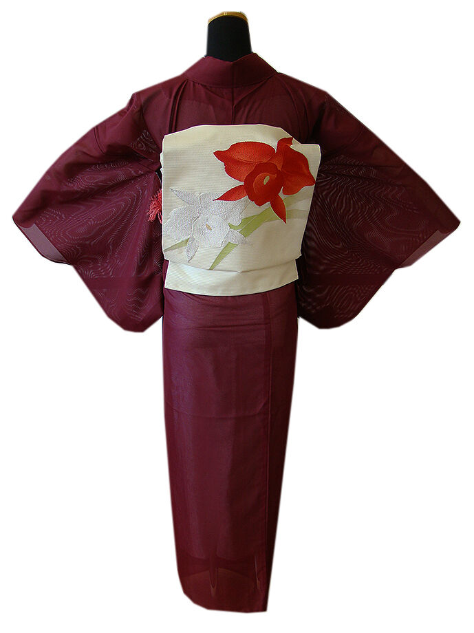 きものしらゆり 身丈157cm 裄66cm 7～8月 夏物 バチ衿 駒絽 色無地 なごや帯 帯〆 正絹 セット 身長151cm～158cmの方に最適 U836