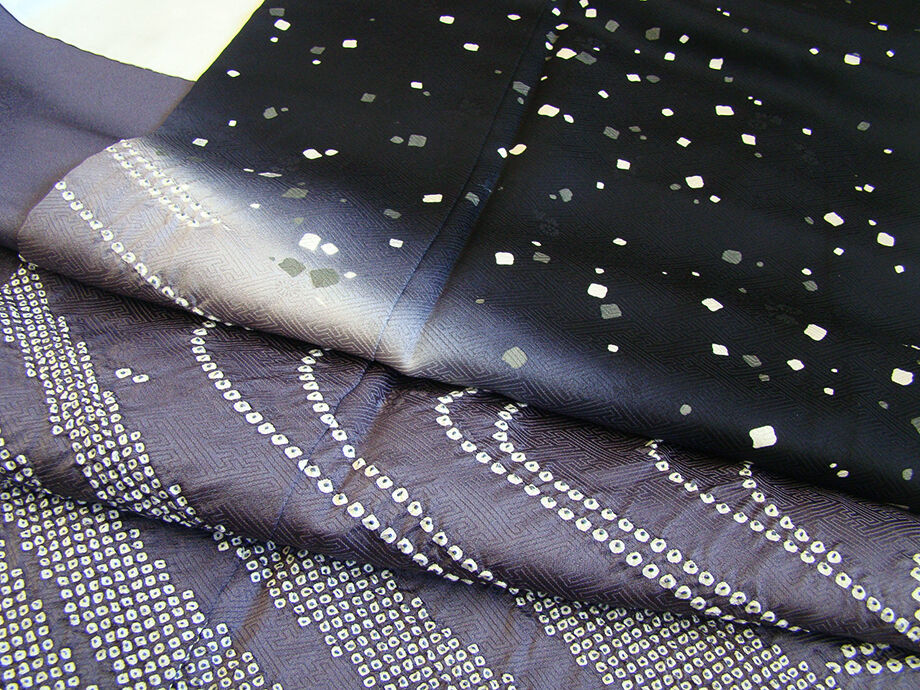 きものしらゆり 身丈165cm 裄66cm 10～5月 紋意匠 黒地 絞り 訪問着 袋帯 帯揚げ 帯〆 正絹 セット 身長154cm～160cmの方に最適 I647