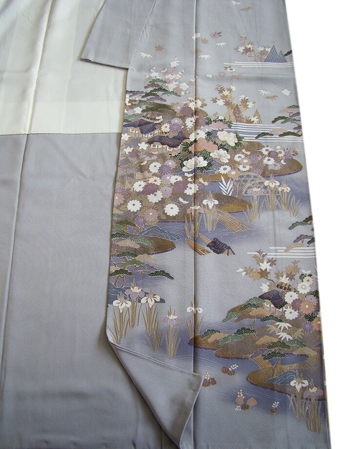 きものしらゆり 身丈157cm 裄64cm 10～5月 フォーマル 極上ちりめん地 松竹梅 本加工染 訪問着 正絹 身長150cm～156cmの方に最適 I622