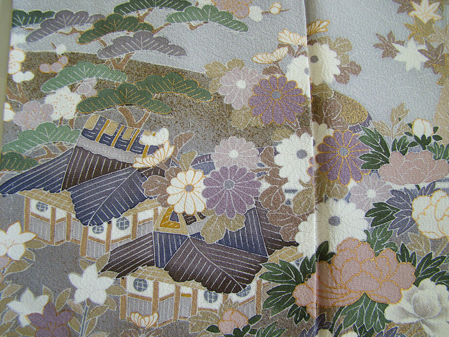 きものしらゆり 身丈157cm 裄64cm 10～5月 フォーマル 極上ちりめん地 松竹梅 本加工染 訪問着 正絹 身長150cm～156cmの方に最適 I622