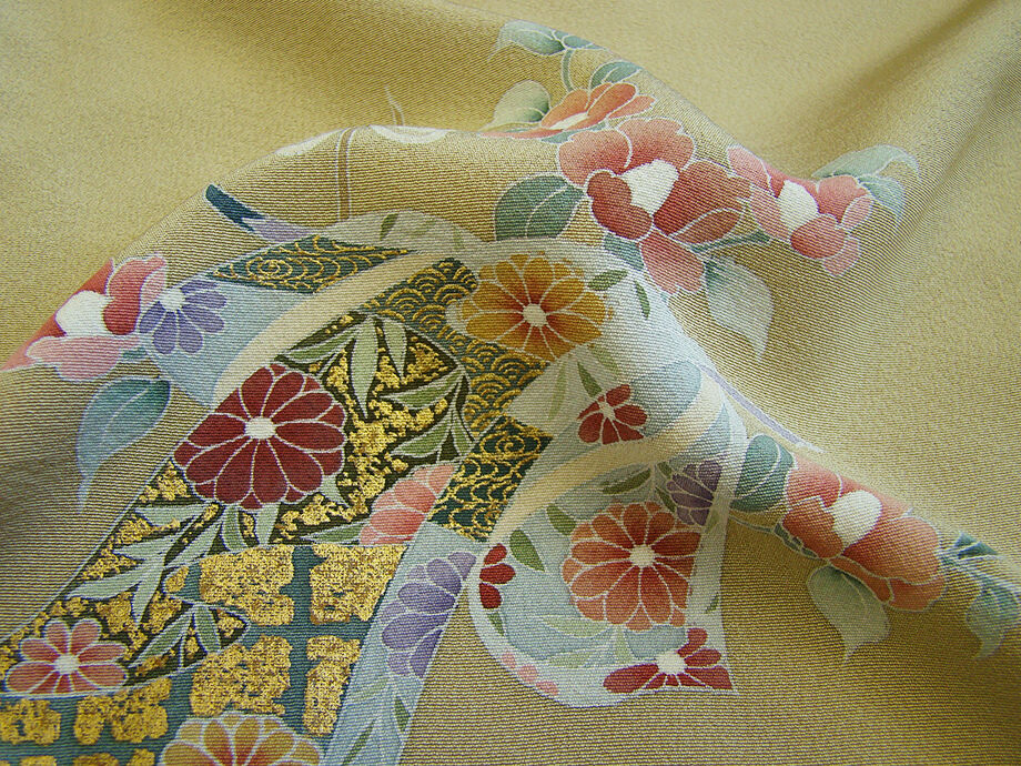 きものしらゆり 身丈159cm 裄66cm 5・6・9月 単衣 フォーマル 極上ちりめん地 金彩染 訪問着 正絹 身長154cm～160cmの方に最適 I904