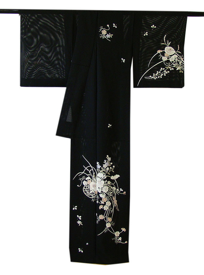 きものしらゆり １円 身丈157cm 裄65cm 7月・8月 夏物 駒絽 黒地