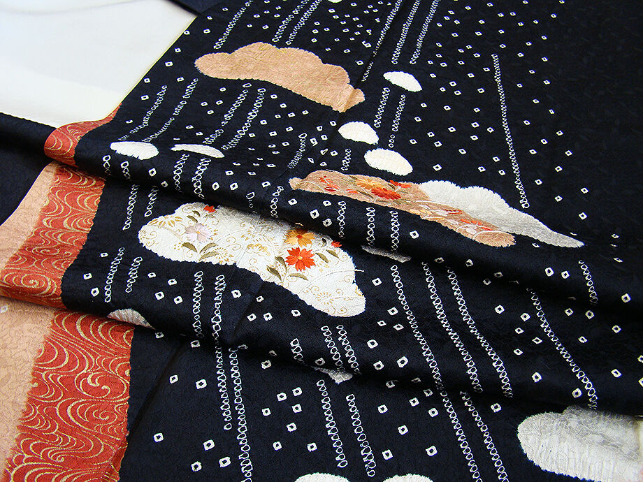 きものしらゆり 身丈157cm 裄65cm 10～5月 フォーマル 黒地 絞り 刺繍 訪問着 正絹 身長151cm～158cmの方に最適 同梱可 I331