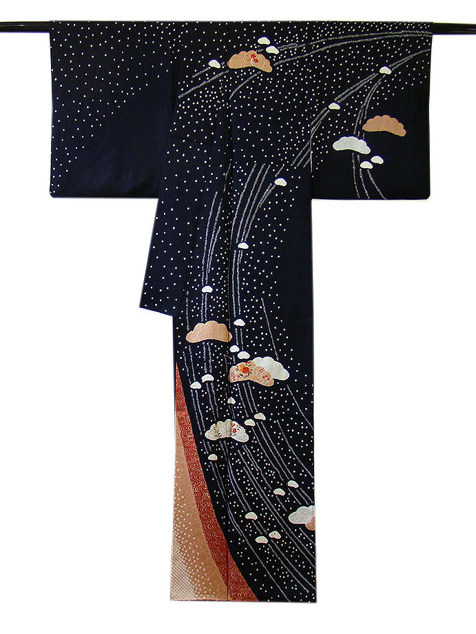 きものしらゆり 身丈157cm 裄65cm 10～5月 フォーマル 黒地 絞り 刺繍 訪問着 正絹 身長151cm～158cmの方に最適 同梱可 I331