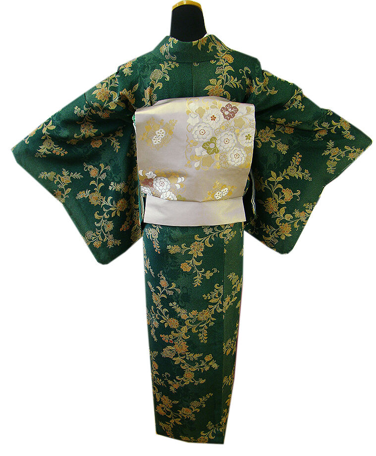 きものしらゆり 身丈166cm 裄68cm 10～5月 ロング寸 ちりめん地 小紋 帯 帯揚げ 帯〆 正絹 セット 身長157cm～165cmの方に最適 I375