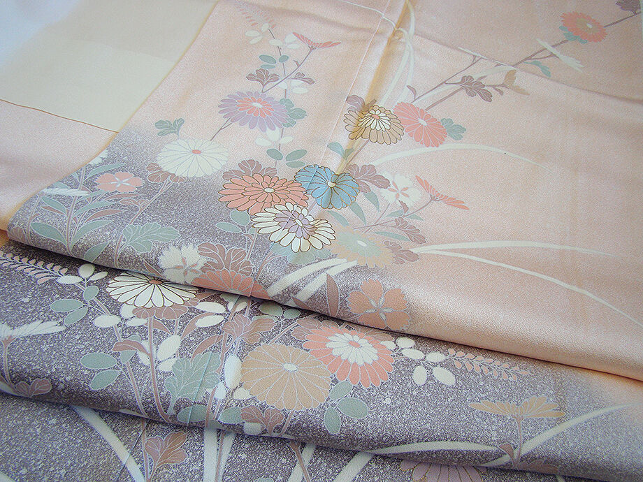 きものしらゆり 身丈163cm 裄66cm 10～5月 フォーマル 極上綸子地 灰桜色 たたき染 訪問着 正絹 身長154cm～160cmの方に最適 I415