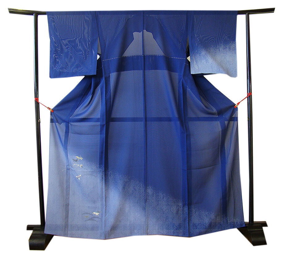 きものしらゆり 身丈157cm 裄64cm 7月・8月 夏物 フォーマル 駒絽 青藍色 透かし 刺繍 訪問着 正絹 身長150cm～156cmの方に最適 U930