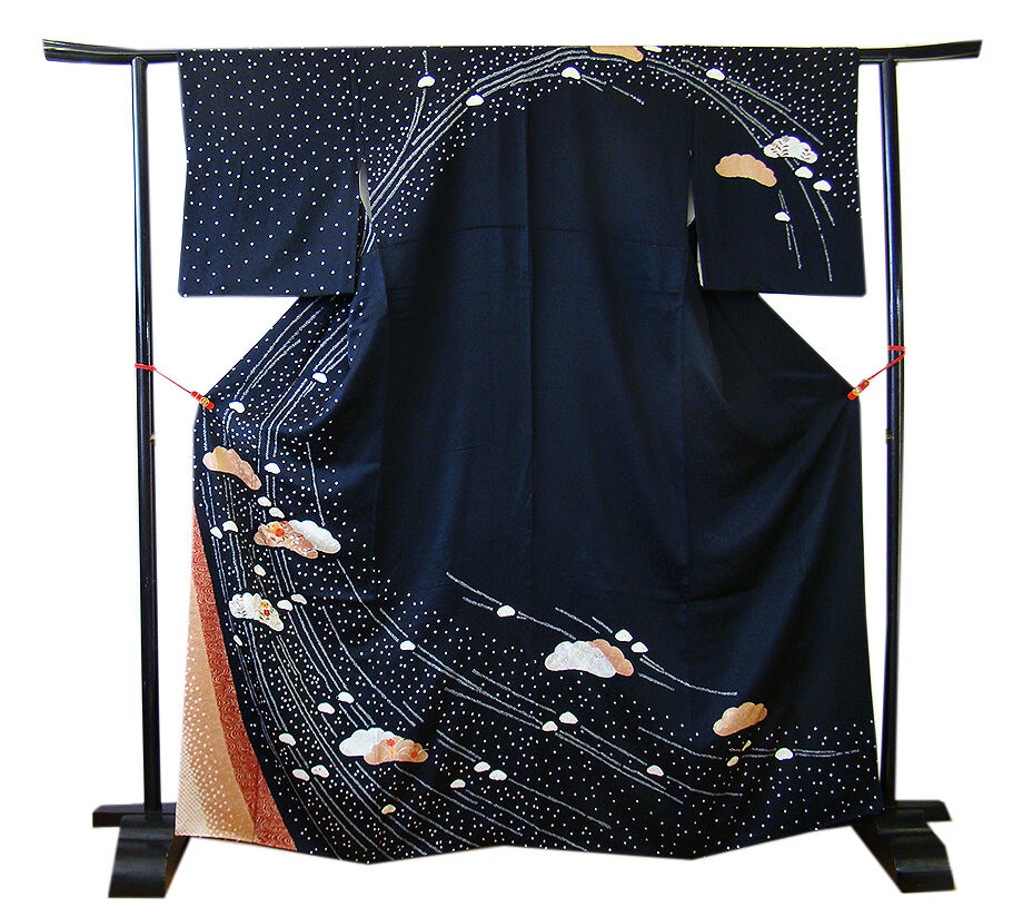 きものしらゆり 身丈157cm 裄65cm 10～5月 フォーマル 黒地 絞り 刺繍 訪問着 正絹 身長151cm～158cmの方に最適 同梱可 I331