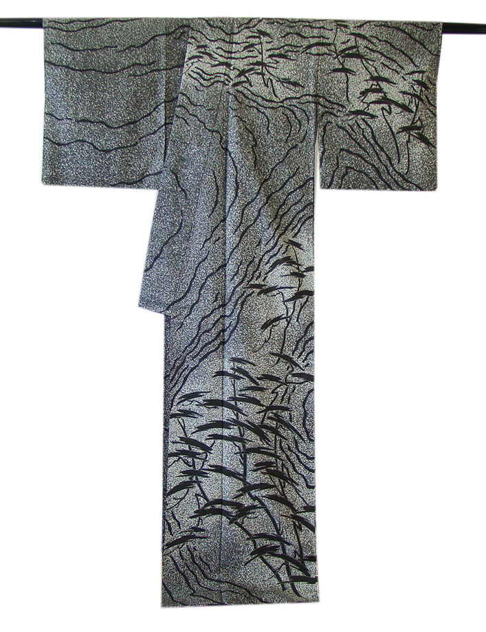 きものしらゆり 身丈166cm 裄66cm 10～5月 作家物 極上ちりめん地 白黒 たたき染 訪問着 正絹 身長154cm～160cmの方に最適 I618