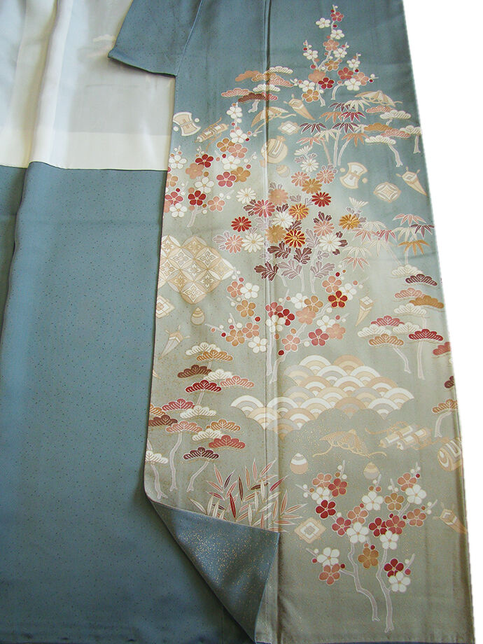 きものしらゆり 身丈163cm 裄65cm 10～5月 丹後ちりめん地 金彩染 松竹梅 七宝文 宝尽し 訪問着 正絹 身長151cm～158cmの方に最適 I500