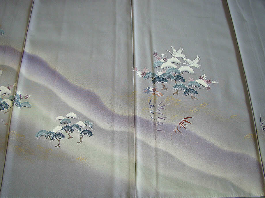 きものしらゆり 身丈159cm 裄65cm 10～5月 フォーマル 極上ちりめん地 松竹梅 鶴 本加工染 訪問着 正絹 身長151cm～158cmの方に最適 I662