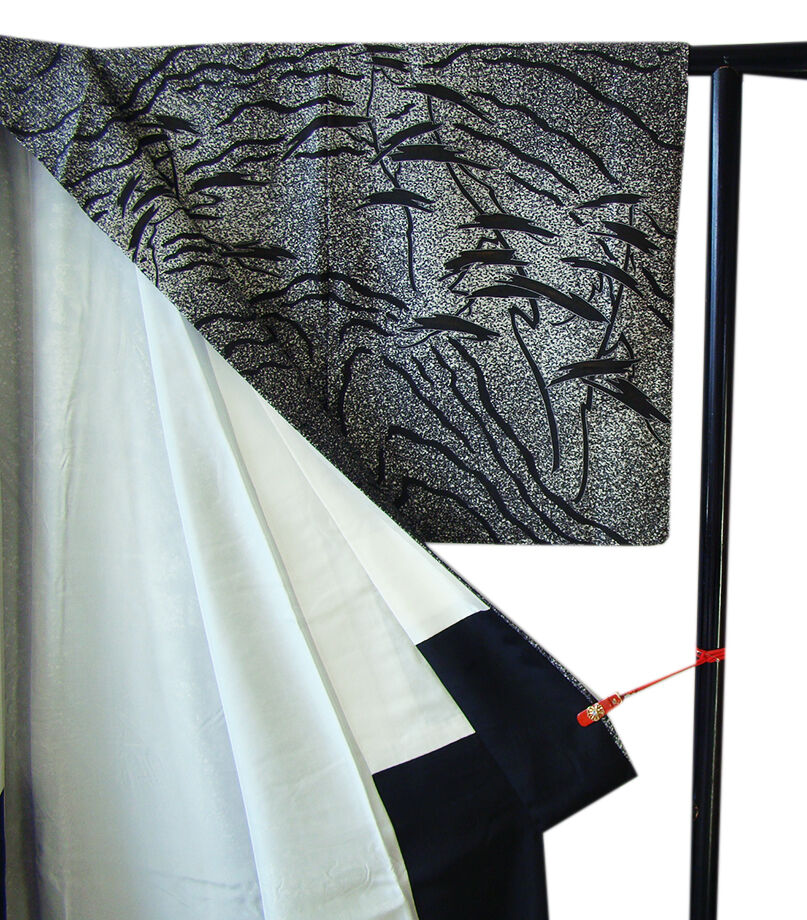 きものしらゆり 身丈166cm 裄66cm 10～5月 作家物 極上ちりめん地 白黒 たたき染 訪問着 正絹 身長154cm～160cmの方に最適 I618