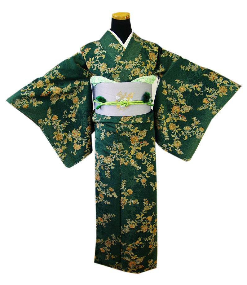 きものしらゆり 身丈166cm 裄68cm 10～5月 ロング寸 ちりめん地 小紋 帯 帯揚げ 帯〆 正絹 セット 身長157cm～165cmの方に最適 I375