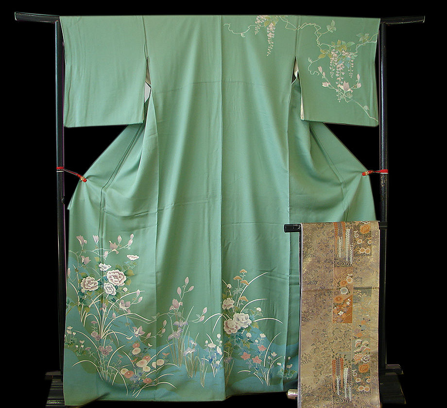 きものしらゆり １円 身丈170cm 裄69cm 新品 Ｌ 作家物 極上ちりめん 辻ヶ花 高級 訪問着 正絹 身長158cm～166cmの方に最適 同梱可 V791 きものしらゆり １円 身丈170cm 裄69cm ロング 本加工染 訪問着 袋帯