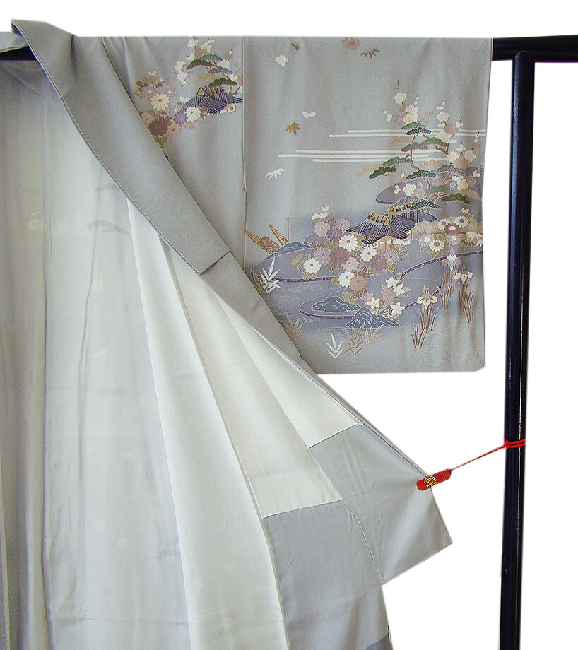 きものしらゆり 身丈157cm 裄64cm 10～5月 フォーマル 極上ちりめん地 松竹梅 本加工染 訪問着 正絹 身長150cm～156cmの方に最適 I622