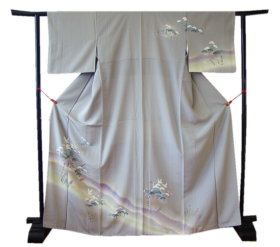 きものしらゆり 身丈159cm 裄65cm 10～5月 フォーマル 極上ちりめん地 松竹梅 鶴 本加工染 訪問着 正絹 身長151cm～158cmの方に最適 I662