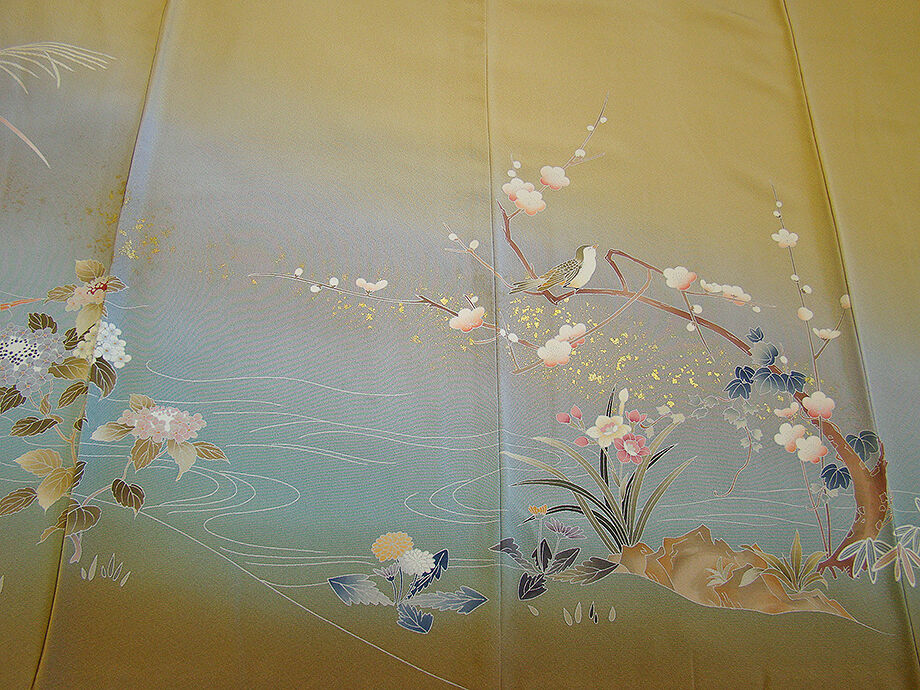 きものしらゆり 身丈166cm 裄68cm 10～5月 フォーマル ちりめん地 飴色 金彩染 訪問着 正絹 身長151cm～158cmの方に最適 I320