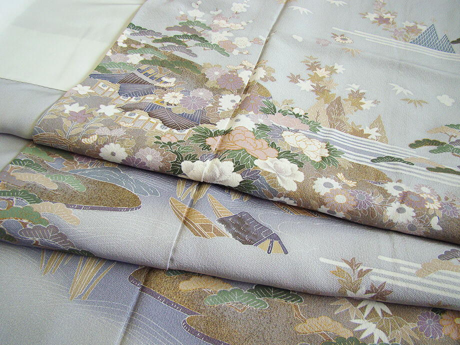 きものしらゆり 身丈157cm 裄64cm 10～5月 フォーマル 極上ちりめん地 松竹梅 本加工染 訪問着 正絹 身長150cm～156cmの方に最適 I622