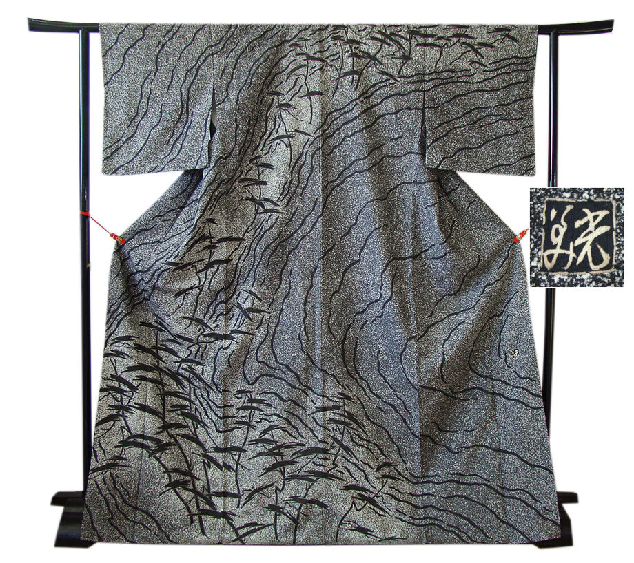 きものしらゆり 身丈166cm 裄66cm 10～5月 作家物 極上ちりめん地 白黒 たたき染 訪問着 正絹 身長154cm～160cmの方に最適 I618