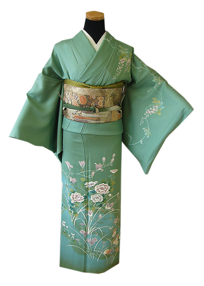 きものしらゆり １円 身丈170cm 裄69cm 新品 Ｌ 作家物 極上ちりめん 辻ヶ花 高級 訪問着 正絹 身長158cm～166cmの方に最適 同梱可 V791 きものしらゆり １円 身丈170cm 裄69cm ロング 本加工染 訪問着 袋帯