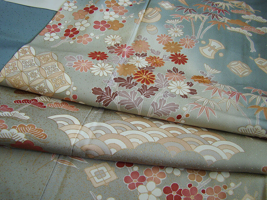 きものしらゆり 身丈163cm 裄65cm 10～5月 丹後ちりめん地 金彩染 松竹梅 七宝文 宝尽し 訪問着 正絹 身長151cm～158cmの方に最適 I500