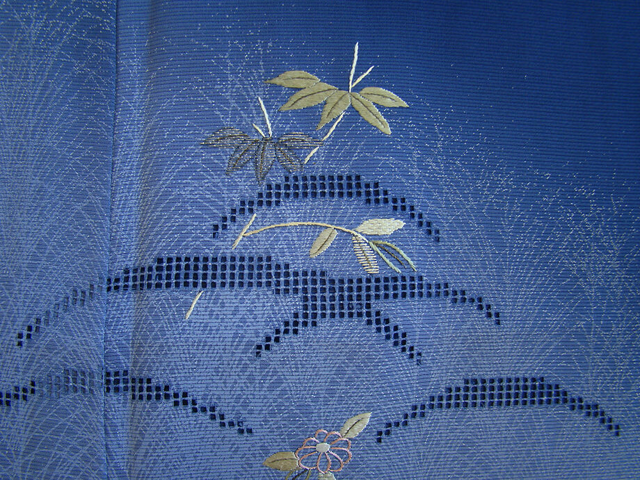 きものしらゆり 身丈157cm 裄64cm 7月・8月 夏物 フォーマル 駒絽 青藍色 透かし 刺繍 訪問着 正絹 身長150cm～156cmの方に最適 U930