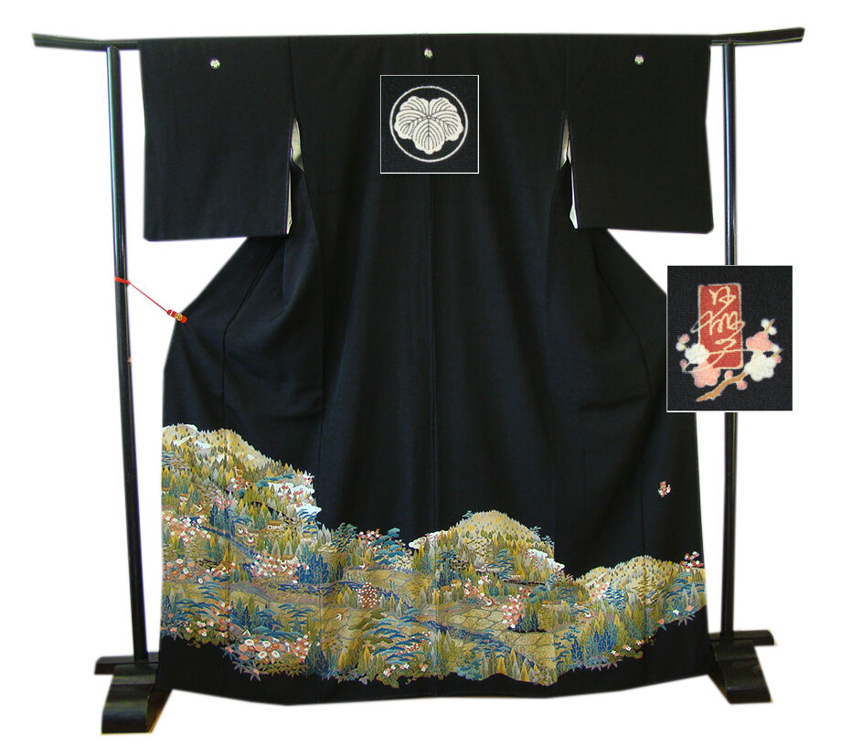 きものしらゆり 身丈159cm 裄67cm 作家物 風景柄 黒留袖 蔦 正絹 身長154cm～160cmの方に最適 I475