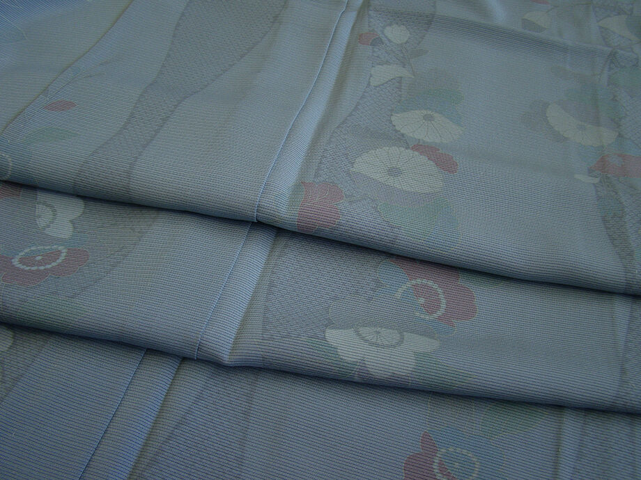 きものしらゆり 身丈159cm 裄66cm 7月・8月 夏物 駒絽 藍鼠色 小紋 正絹 身長154cm～160cmの方に最適 同梱可 U935