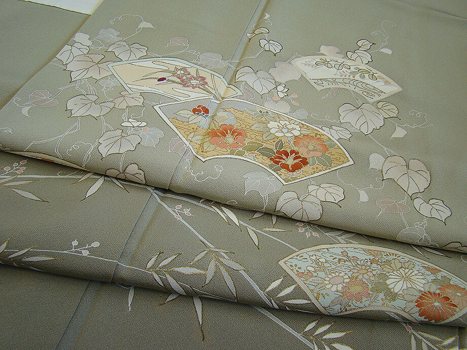 きものしらゆり 身丈165cm 裄68cm 10～5月 Ｌ寸 極上ちりめん 地紙文 色留袖 訪問着 鷹羽違い 正絹 身長157cm～165cmの方に最適 I289