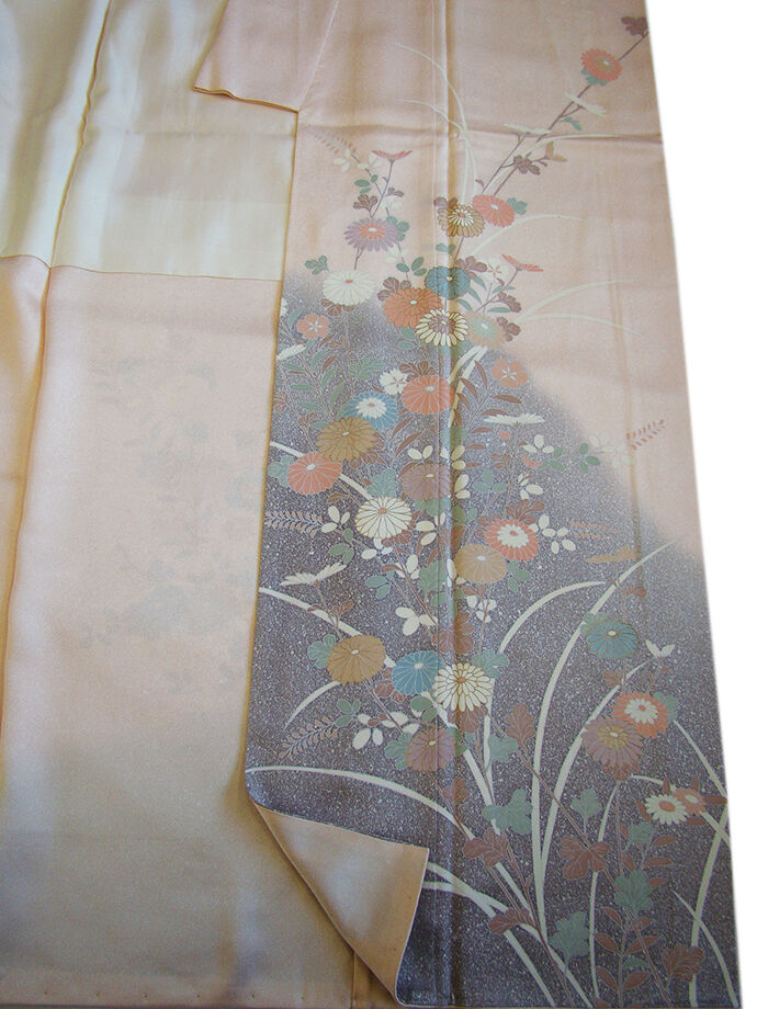 きものしらゆり 身丈163cm 裄66cm 10～5月 フォーマル 極上綸子地 灰桜色 たたき染 訪問着 正絹 身長154cm～160cmの方に最適 I415