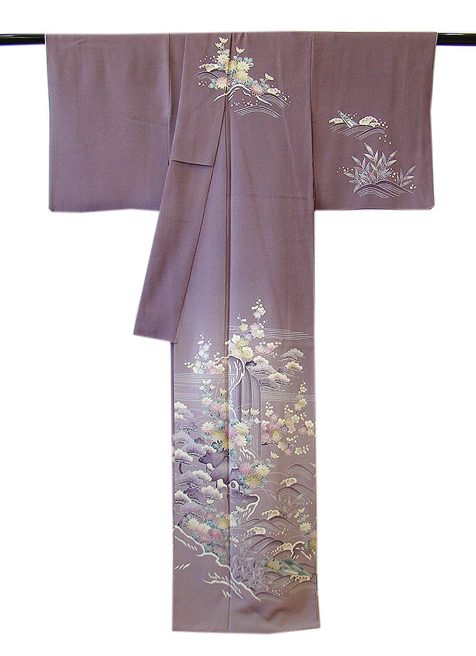 きものしらゆり 身丈159cm 裄66cm 10〜5月 ちりめん 絞り 金彩染 訪問着 袋帯 帯揚げ 帯〆 正絹 セット 身長154cm〜160cmの方に最適 I372 きものしらゆり 身丈159cm 裄66cm 10〜5月 濃紺色 無形文化財 本場