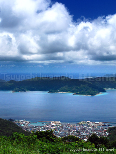 高知山から古仁屋と大島海峡を望む