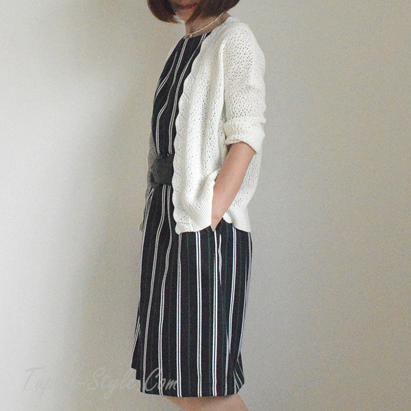 ストライプのワンピース スニーカーミュール タプレ ファッションブログ 40代 50代の洋服選び 毎日がお洒落曜日