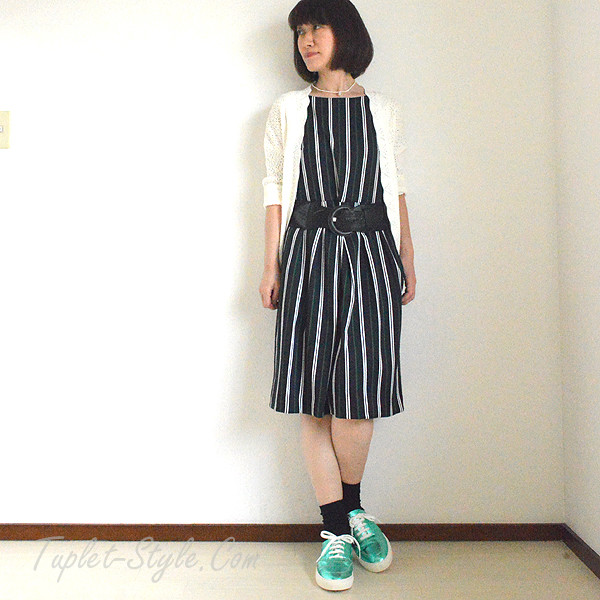 ストライプのワンピース スニーカーミュール タプレ ファッションブログ 40代 50代の洋服選び 毎日がお洒落曜日