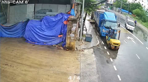 Truck Spectacularly Slides into Factory