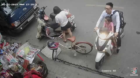 Man Stops his Scooter, but his Scooter Keeps Scooting