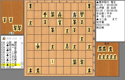 135手目32金まで後手投了